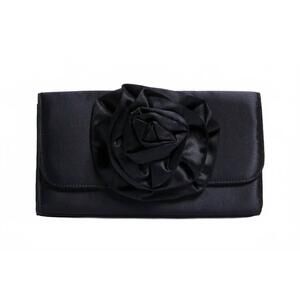 NEW PAMELA MUNSON women's la fleur satin evening bag in black